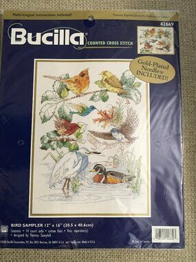Bucilla Counted Cross Stitch Kit 42669 Bird Sampler Hummingbird Crane Duck Pond